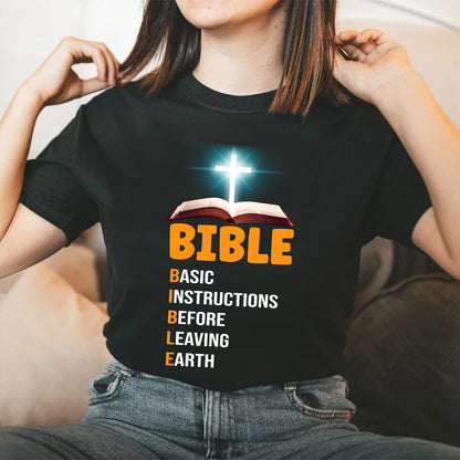 Teesdily | God Bible Book Shirts Casual Bible Basic Instructions Before Leaving Earth Crewneck Sweatshirt Hoodie Mug Christian God Prayer Gifts