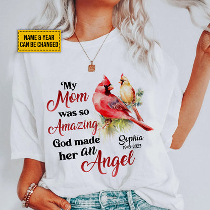 Teesdily | Cardinal Christmas Memorial Personalized Shirt God Made My Mom An Angel Sweatshirt Hoodie Mug Mom Mama In Heaven Remembrance Gifts