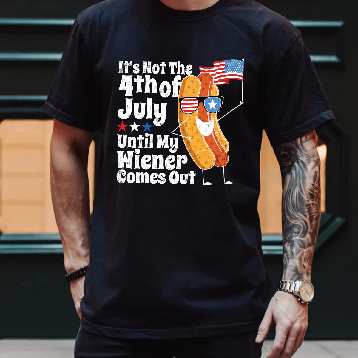 Teesdily | Independence Day Hotdog Graphic Shirt It's Not The 4Th Of July Until My Wiener Comes Out Hoodie Sweatshirt Funny Hot Dog Shirt Patriot Gift