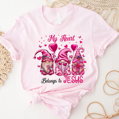 Teesdily | Valentine Gnomes Valentines Day Shirts, My Heart Belongs To Jesus Sweatshirt Hoodie Mug, Valentine's Day Gift For Her, Christian Gifts