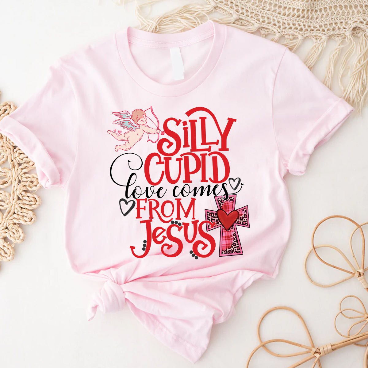 Teesdily | Christian Valentine Day Womens Tops, Silly Cupid Love Comes From Jesus Sweatshirt Hoodie Mug, Valentine Gift For Christian Girlfriend