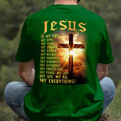 Teesdily | Jesus Is My God Shirt, Jesus My Everything Sweatshirt , Jesus Christian Cross Light Hoodie Mug, Religious Faith Gift