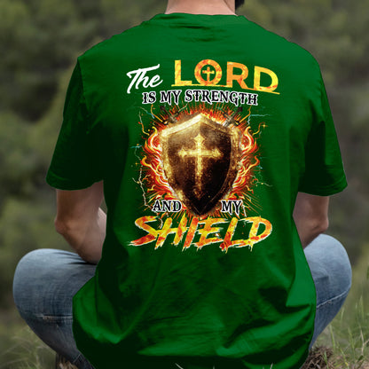 Teesdily | The Lord Is My Strength And My Shield Shirt, Jesus Christian Cross Sweatshirt, Faith God Hoodie Mug, Religious Gift Men