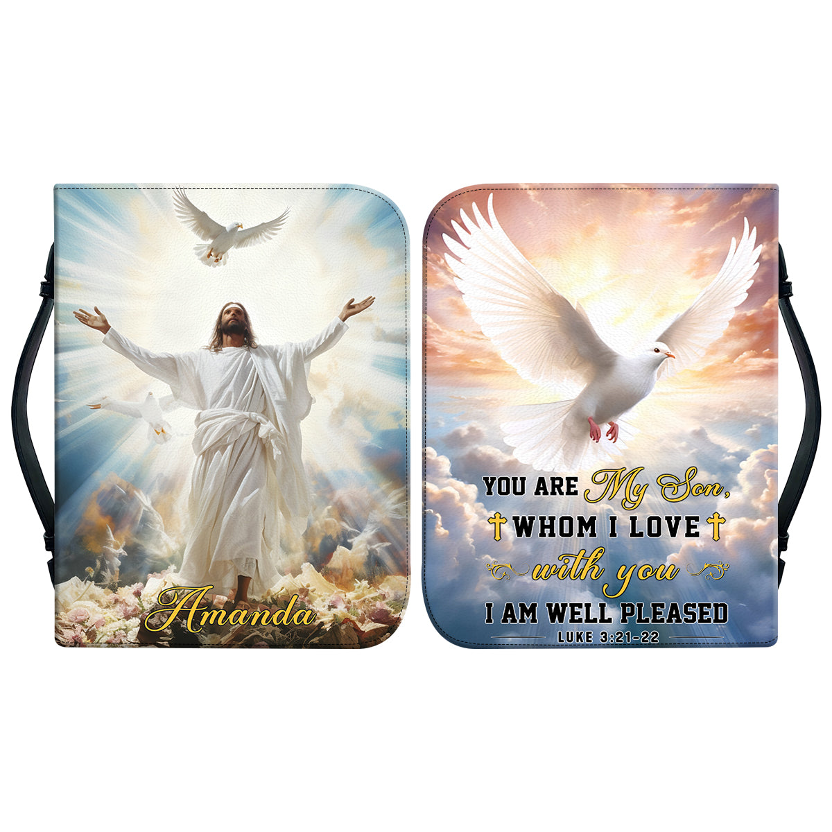 Teesdily | Customized Jesus Lover Bible Case Jesus Believer Bible Protector Jesus Heaven Bible Holder Son Of God I Am Well Pleased Religious Gift