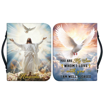 Teesdily | Customized Jesus Lover Bible Case Jesus Believer Bible Protector Jesus Heaven Bible Holder Son Of God I Am Well Pleased Religious Gift