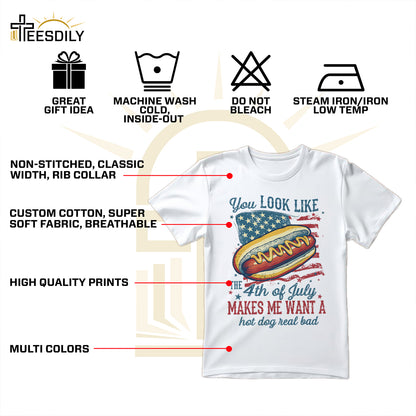 Teesdily | American Hotdog Retro Shirt, You Look Like The 4Th Of July Hoodie Sweatshirt, Independence Day Gifts Mug Tee