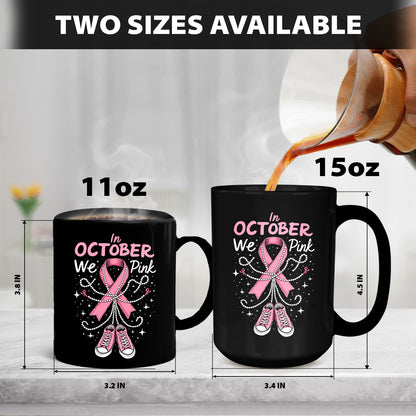 Teesdily | In October We Wear Pink Shirt, Pink Ribbon Shoe Sweatshirt, Breast Cancer Awareness Hoodie Mug, Support Warrior Halloween Gifts