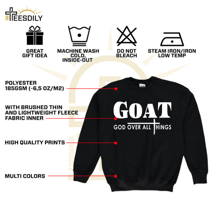 Teesdily | God Cross Shirt, Goat God Over All Things Tee Sweatshirt Hoodie Mug, Jesus Cross Lovers Shirt, Christian Apparel Gifts