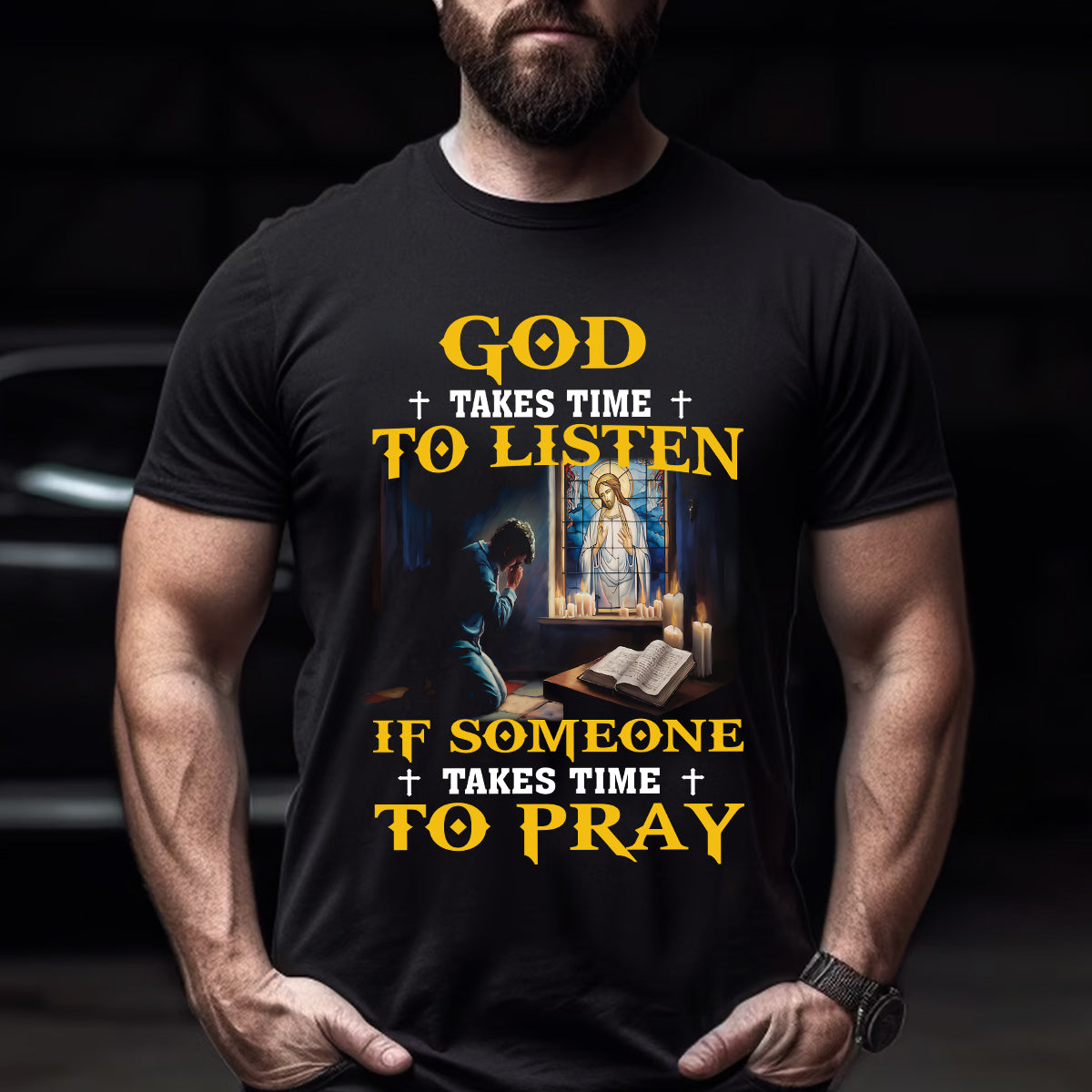 Teesdily | God Takes Time To Listen If Someone Takes Time To Pray Shirt Christian Gift Unisex T-shirt Hoodie Sweatshirt Size S-5XL / Mug 11-15oz