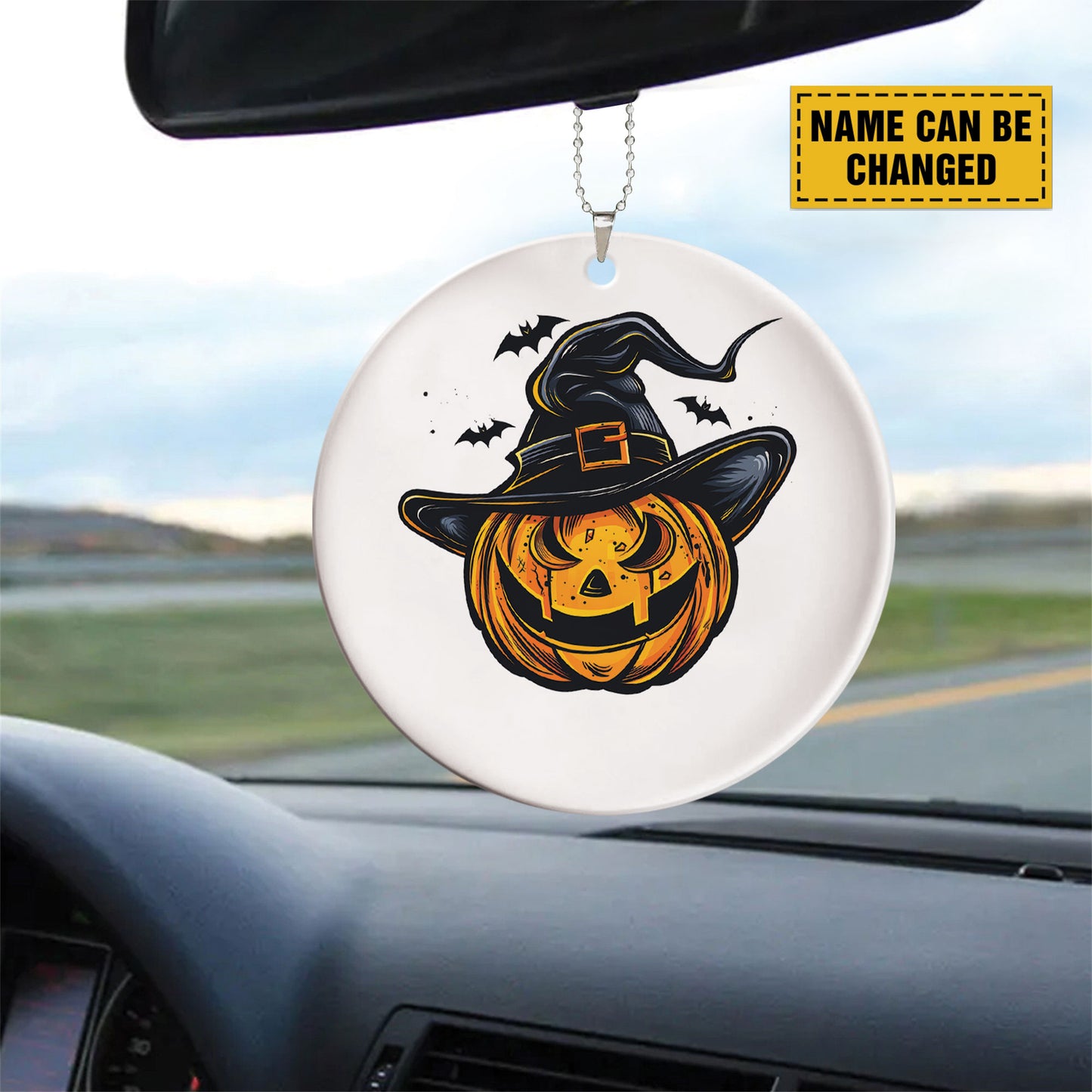 Teesdily | Customized Halloween Pumpkin Witch Hat Ornament, Pumpkin Ornaments Car Hanger Rear View Mirror, Fall Spooky Decorations, Halloween Gift