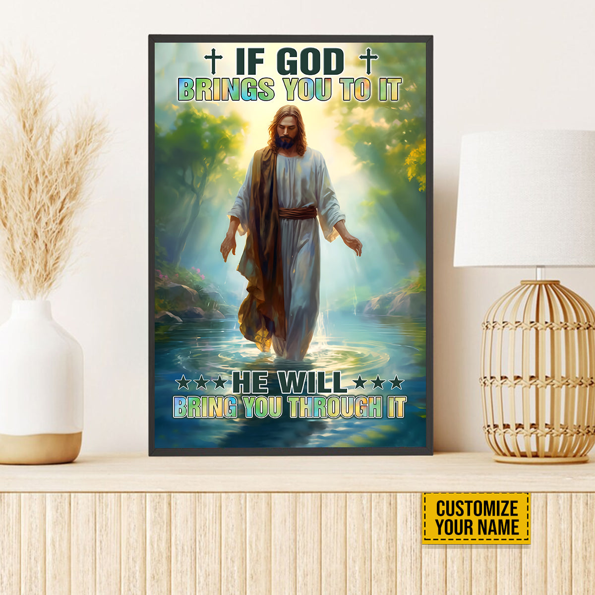 Teesdily | Jesus Christ Art Customized Poster, If God Brings You To It He Will Bring You Through It, Jesus Lovers, Religious Poster Canvas