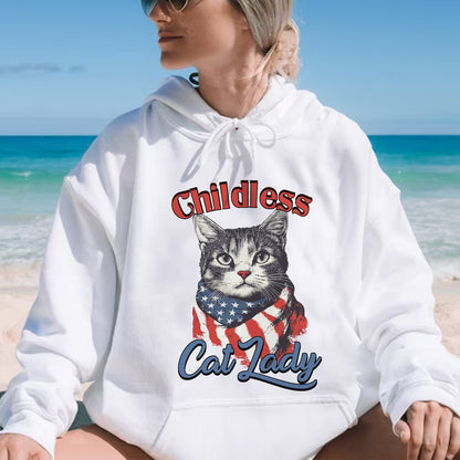 Teesdily | Childless Cat Lady Shirt, Childless Cat Lady For Ka-mala T-shirt, Cat American Flag Sweatshirt Hoodie Mug, Cat Lover Gift