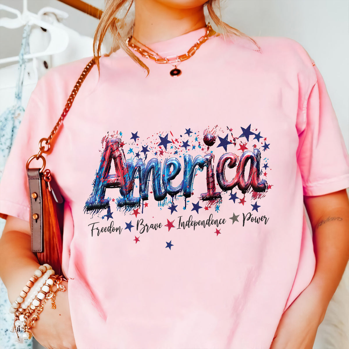 Teesdily | America Shirt, Freedom Brave Independence Power, Indepdence Day Sweatshirt Hoodie, American Pride Gifts Mug