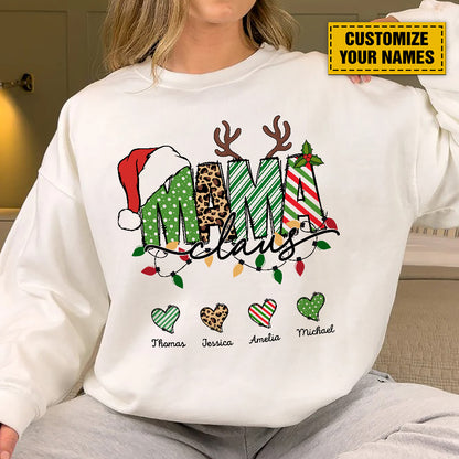 Teesdily | Customized Mama Claus Christmas Shirt, Mom Shirt Christmas Tee Sweatshirt Hoodie Mug, Family Xmas Gift, Mommy Gift