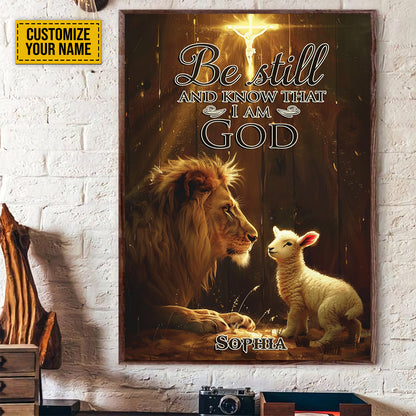 Teesdily | Customized Jesus Christ Lamb Lion Of Judah Poster, Be Still Know That I Am God Poster Canvas, Christian Art Decor Wall