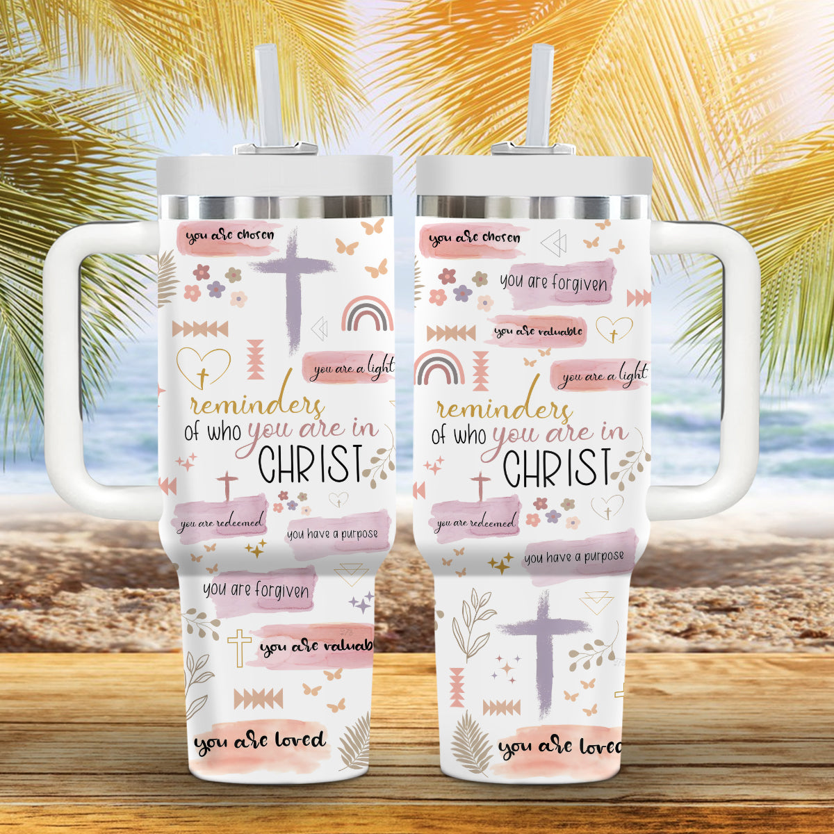 Teesdily | Jesus God Affirmation Insulated Tumbler, Reminder Of Who You Are In Christ Tumbler With Straw, Christian Gifts For Women Faith