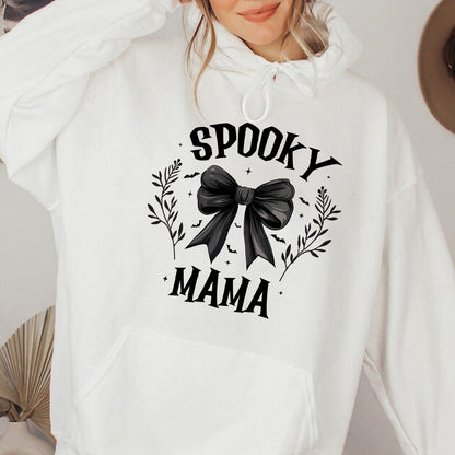 Teesdily | Retro Coquette Spooky Mama Bow Halloween Shirt, Back Bow Bat Flower Halloween Sweatshirt Hoodie Mug, Mama T-shirt, Halloween Gift