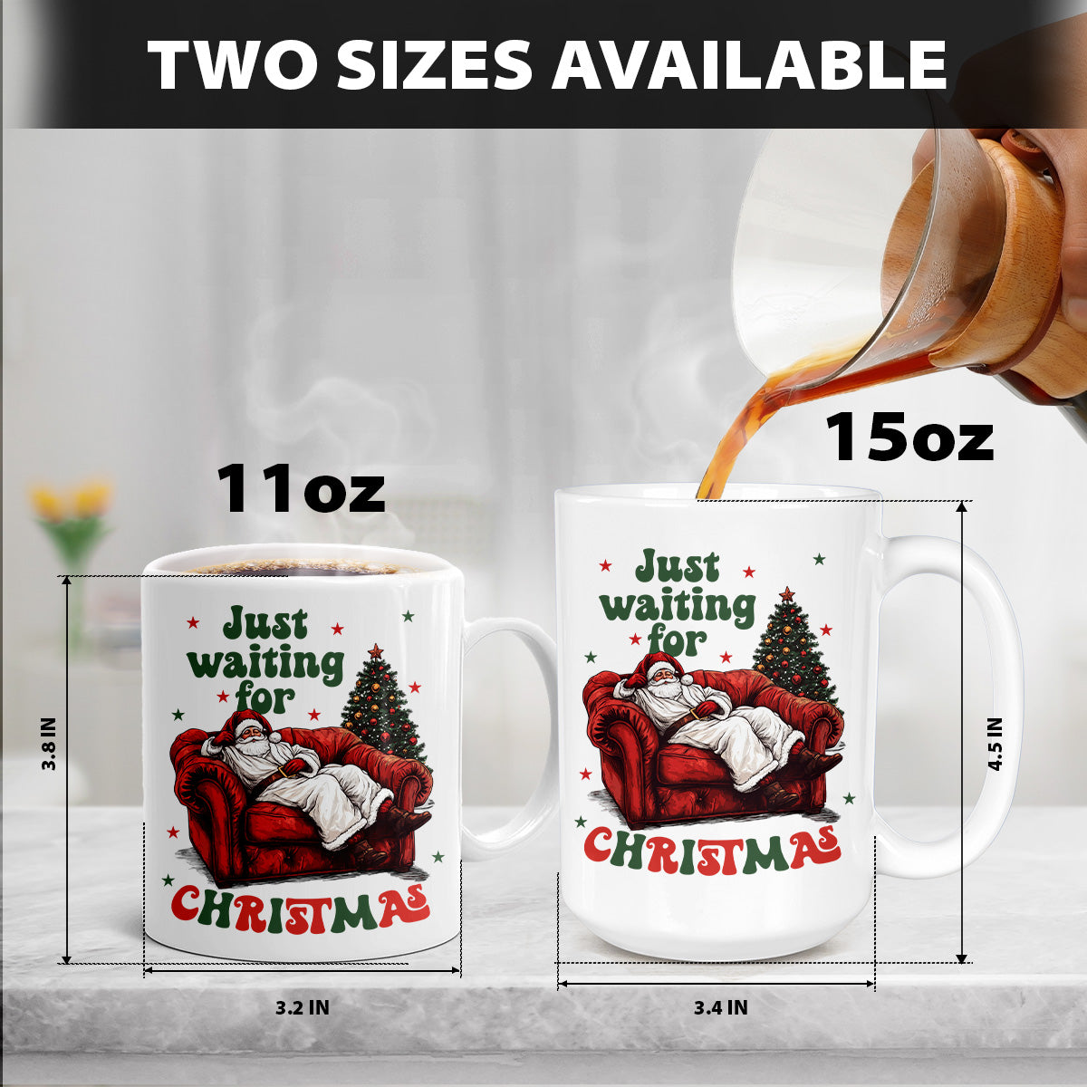 Teesdily | Just Waiting For Christmas Shirt, Santa Sofa Christmas Lights Tee 2024, Santa Claus Sweatshirt Hoodie Mug, Holiday Gift