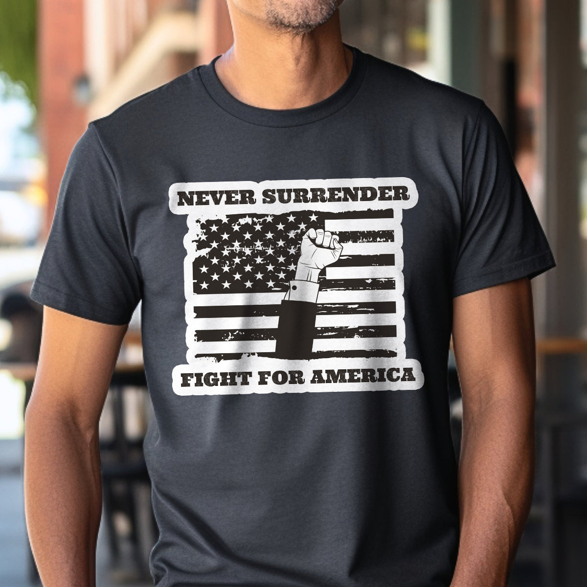 Teesdily | American Flag Shirt, Never Surrender Fight For American Sweatshirt Hoodie Mug, Legend USA 2024 Shirt, 45 47 Patriotic Shirt Gift Men