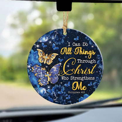 Teesdily | Jesus Butterfly Acrylic Ornament, I Can Do All Things Through Christ Ceramic Ornament, Christian Butterfly Lovers Gifts, Christmas Ornament