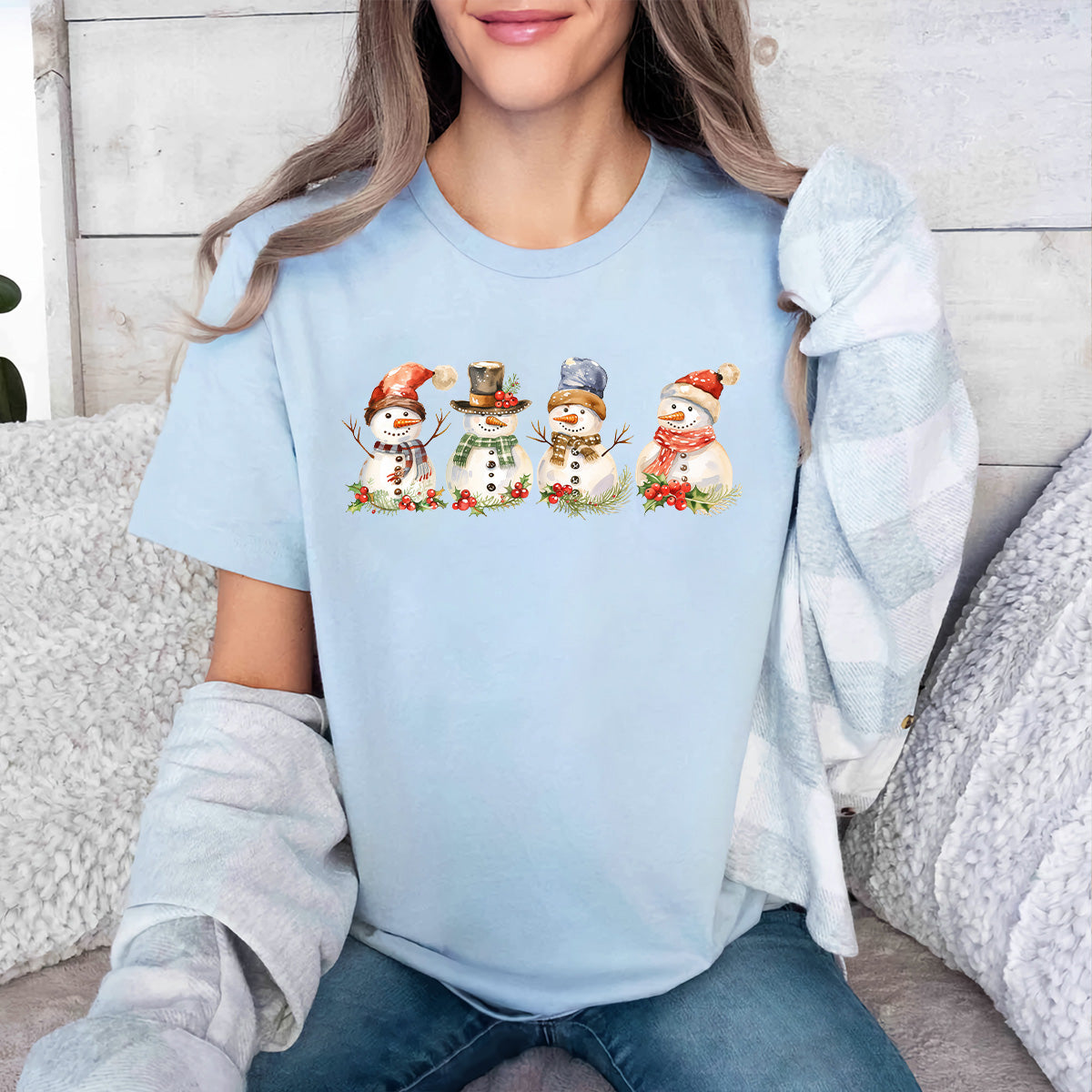 Teesdily | Snowman Shirt, Christmas Sweatshirt Snowman, Merry Christmas T-shirt, Most Wonderful Time Family Christmas Outfit