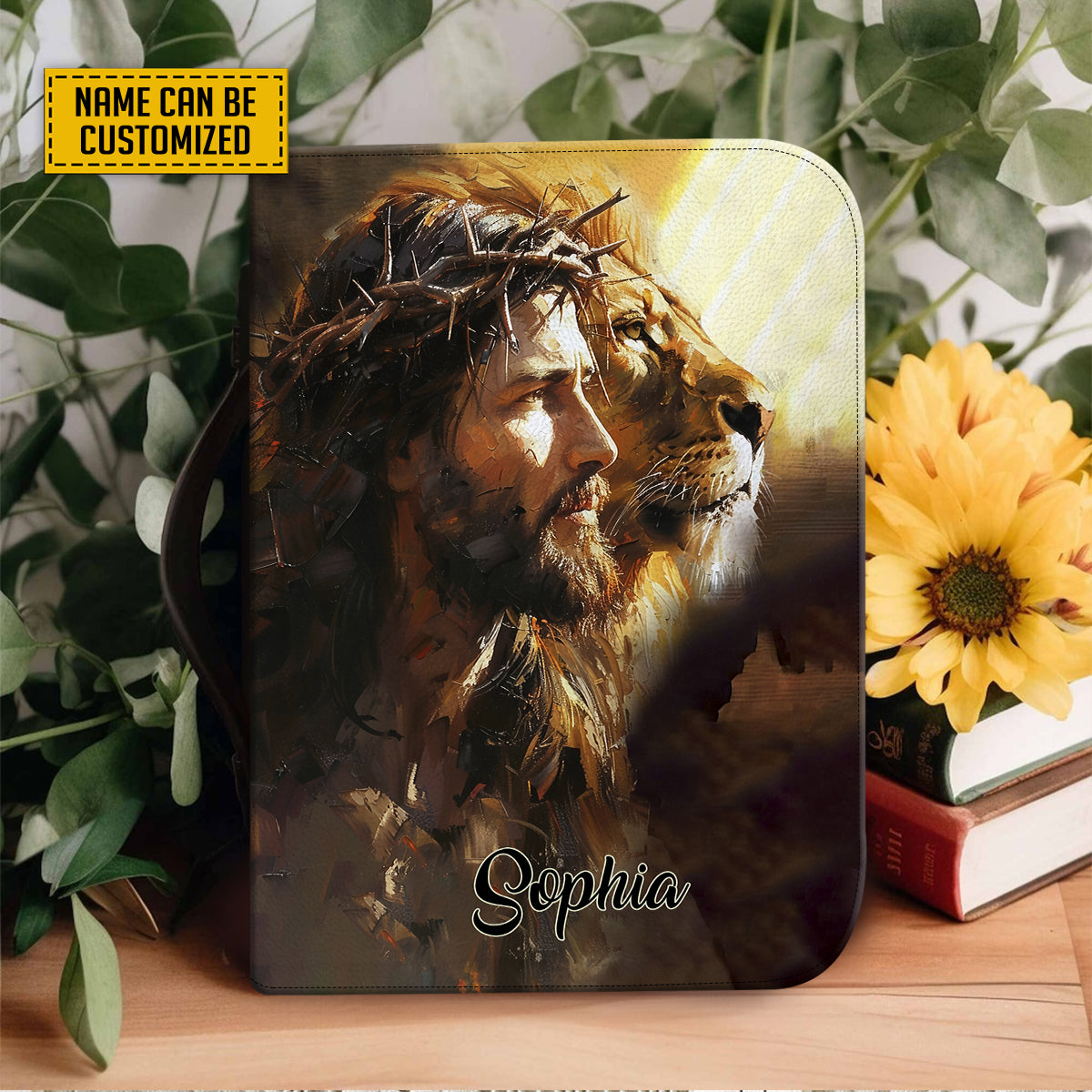 Teesdily | Personalized Jesus Lion Bible Cover, Way Maker Miracle Worker Promise Keeper Bible Bags, Christian Gifts, Custom Bible Case With Name