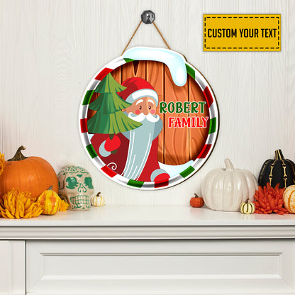 Teesdily | Christmas Family Wooden Name Sign, Christmas Decorations For Home, Merry Christmas Decoration Wreath, Christmas Welcome Porch Decor