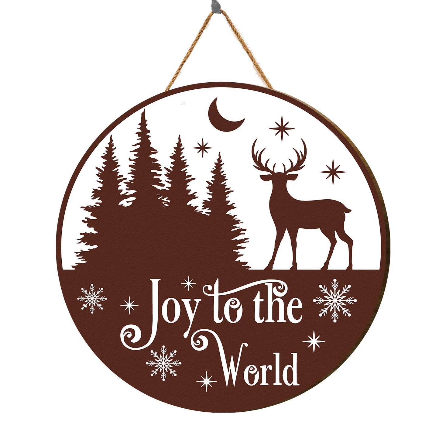 Teesdily | Reindeer Christmas Wood Sign Joy To The World Christmas Decoration Door Decor Holiday Family Members Gifts Xmas Vibe