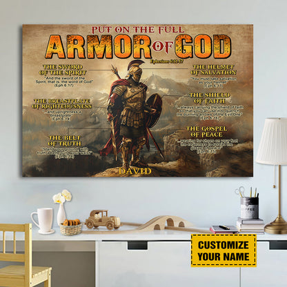 Teesdily | Customized Christian Warrior Poster Art, Put On The Full Armor Of God Canvas, Ephesians 613 Bible Verse Print Art, Jesus Lover Gifts