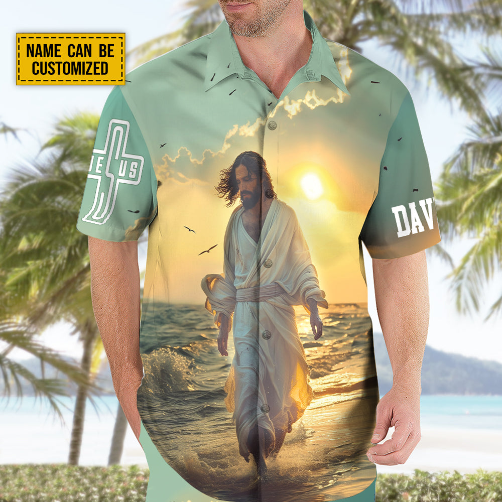 Teesdily | Custom Jesus Beach Sunset Hawaiian Shirt, Jesus Is My Savior Hawaii Set, Jesus Summer Aloha Shirt, Beach Party Outfit, Gift For Jesus Lover