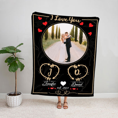 Teesdily | Couple Picture Blanket Personalized Photo I Love You Sherpa Blanket Monogram Customize Blanket Anniversary Gift For Couple Wedding