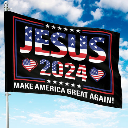 Teesdily | Jesus 2024 Garden Flag, Christian Make America Great Again House Flag, American Flag Patriot Home Banner, Jesus Yard Flag, Jesus Lover Gift