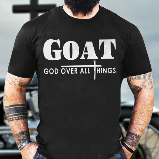 Teesdily | God Cross Shirt, Goat God Over All Things Tee Sweatshirt Hoodie Mug, Jesus Cross Lovers Shirt, Christian Apparel Gifts