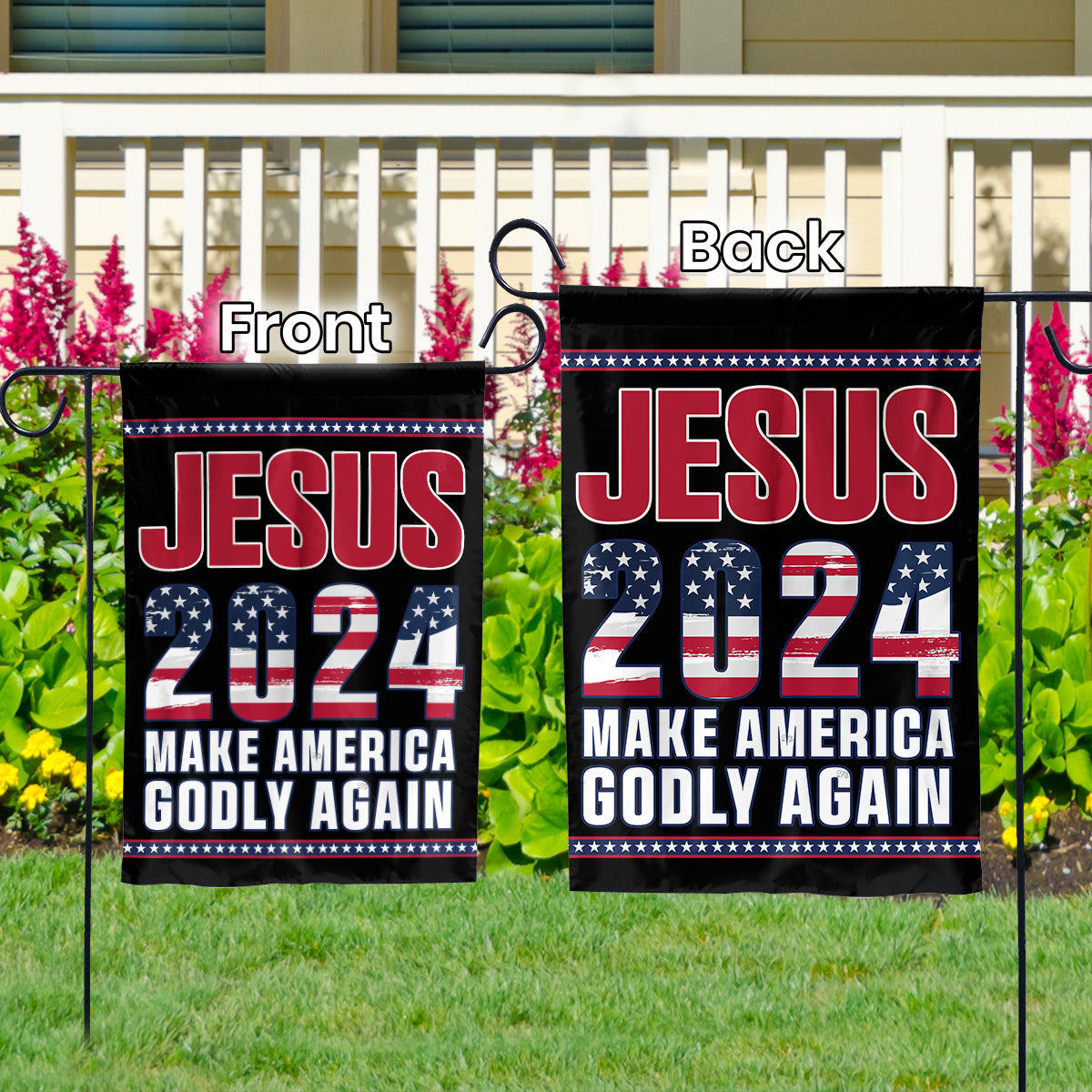 Teesdily | Jesus 2024 Make America Godly Again Patriotic Flags, Jesus American Flag Decor, Independence Day Outdoor Yard Decor, Patriotic Gifts