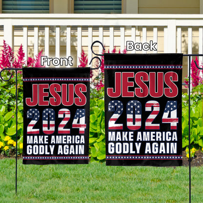 Teesdily | Jesus 2024 Make America Godly Again Patriotic Flags, Jesus American Flag Decor, Independence Day Outdoor Yard Decor, Patriotic Gifts