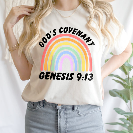 Teesdily | Jesus Rainbow Shirt, God's Covenant Genesis 9:13 Tee Sweatshirt Hoodie Mug, Jesus Lovers Gifts, Christian Rainbow Shirt, Bible Verse Tee