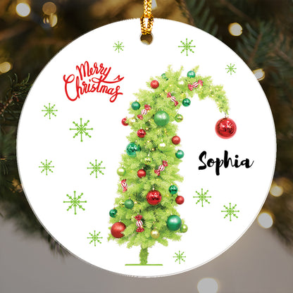 Teesdily | Customized Merry Christmas Ornament, Green Christmas Tree Ornament Decor, Ceramic Ornament Christmas Decoration Gift