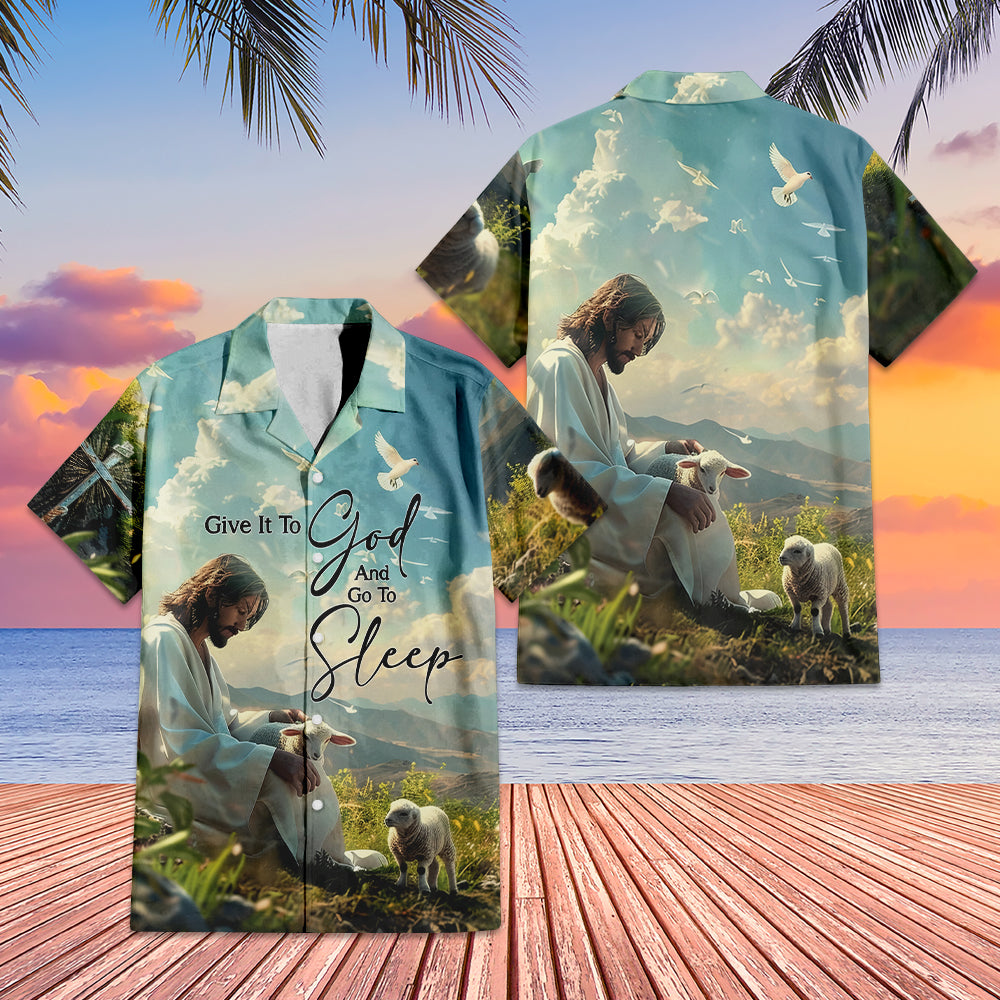 Teesdily | Jesus With Lambs Hawaiian Shirt, Give It To God And Go To Sleep Hawaii Set, Christian Art Bird Hawaii Outfit Summer, Beach Aloha Gift Men