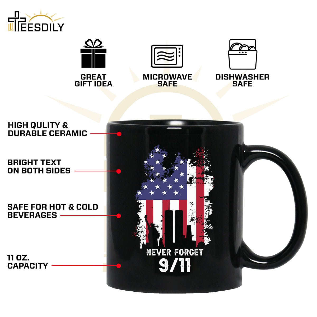 Teesdily | Patriot Day Shirt, Never Forget 911 T-shirt, The Statue Of Liberty American Flag Sweatshirt Hoodie Mug, Memorial Shirt, Remembrance Gift