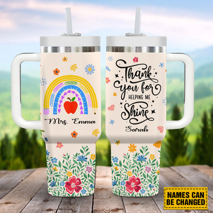 Teesdily | Teacher Rainbow Personalized Tumbler 40oz, Teacher Meadow Print Tumbler, Thank You For Helping Me Grow, Teacher Appreciation Custom Gifts