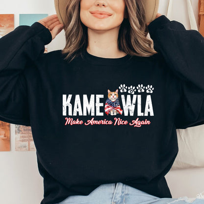 Teesdily | Kameowla Make American Nice Again Shirt, Childless Cat Lady Sweatshirt Hoodie Mug, Cat Mom T-shirt, American Flag Tee, Cat Lover Gift