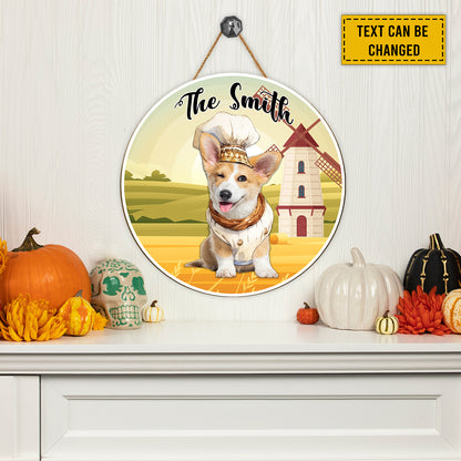 Teesdily | Customized Name Corgi Dog Happy Thanksgiving Wood Sign Cute Dog Pet Door Decoration Gift For Dog's Lovers Office Decor