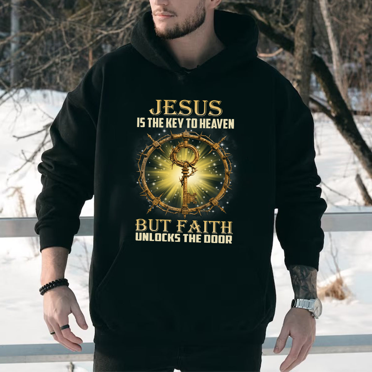 Teesdily | Jesus Christ Shirt, Jesus Is The Key To Heaven Shirt, Christian Crown Shirt, Religious Gifts Unisex Tshirt Hoodie Sweatshirt Size S-5XL / Mug 11-15Oz
