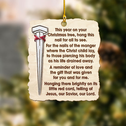 Teesdily | Jesus Cross Wood Ornament, Hanging There Brightly On Its Little Red Cord, Telling Of Jesus, Our Savior Ornament, Jesus Gifts Home Decor