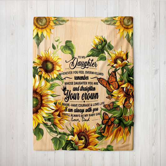 Teesdily | To My Daughter Blanket Throw, Sunflower Butterfly Throw Blanket, Family Travel Blanket, Special Gift From Dad