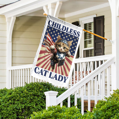 Teesdily | Childless Cat Lady Garden Flag, Hero Cat House Flag, American Flag Yard Banner, Cat Ladies For Comma La Flag Decor Home