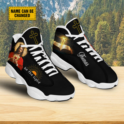 Teesdily | Personalized Jesus Heart Basketball Shoes, Be The Light Running Shoes, Jesus Cross Bible Sport Shoes Christmas Gifts