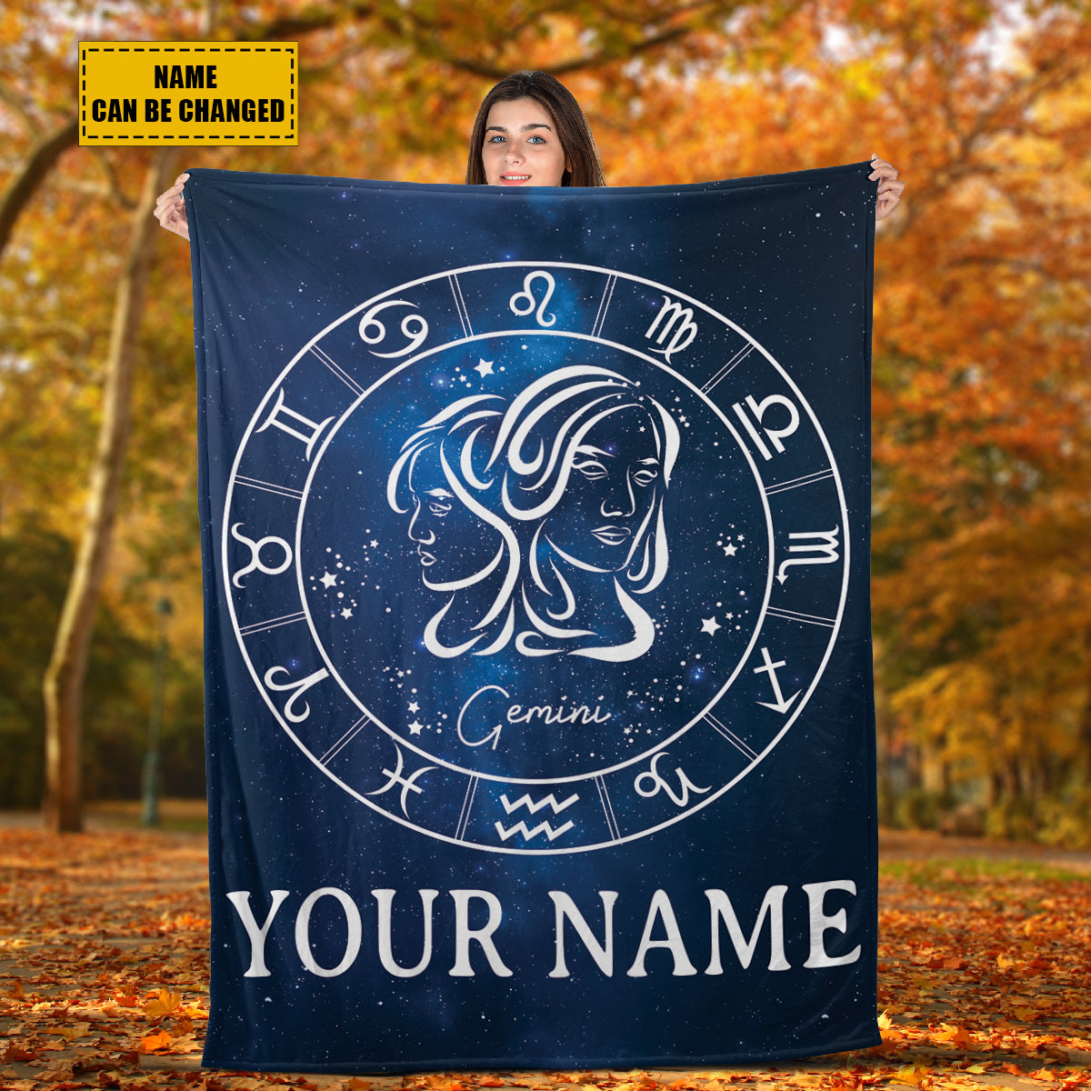 Teesdily | Gemini Personalized Fleece Blanket With Name Horoscope Design Sherpa Blanket Zodiac Sign Constellation Astrology Adult Kid Birthday Gifts