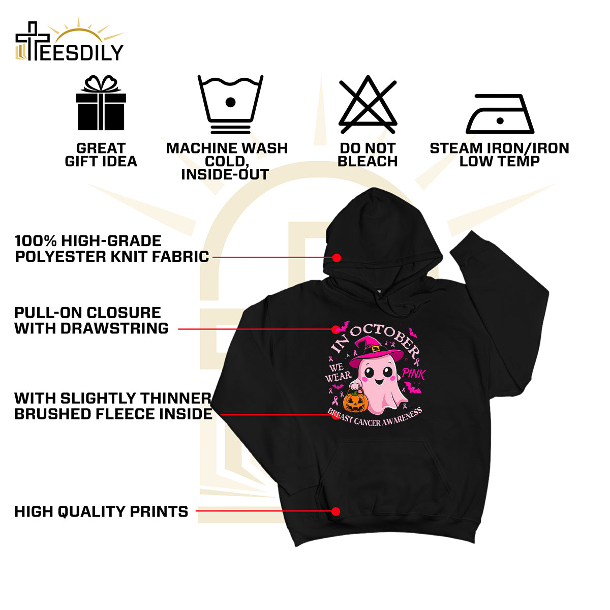 Teesdily | Cute Ghost Breast Cancer Awareness Shirt, In October We Wear Pink Tee Sweatshirt Hoodie Mug, Breast Cancer Support Warrior Gift