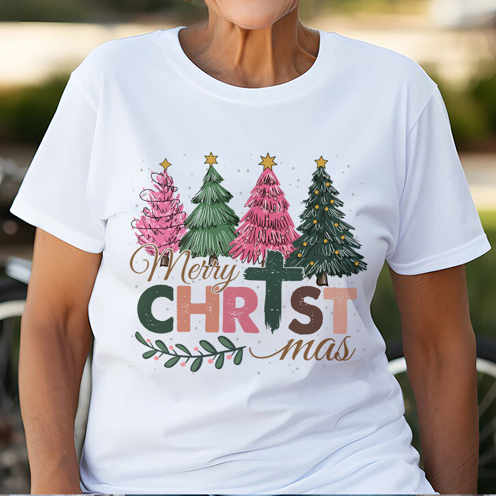 Teesdily | Merry Christmas Shirt, Jesus Christmas T-shirt, Christian Christmas Tree Sweatshirt, Holiday Christmas Hoodie Mug Gift